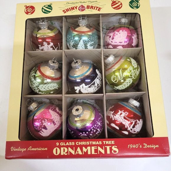 Christopher Radko Shiny Brite 9 Glass Ornaments 2023 Flocked Christmas Ornaments - Picture 1 of 3